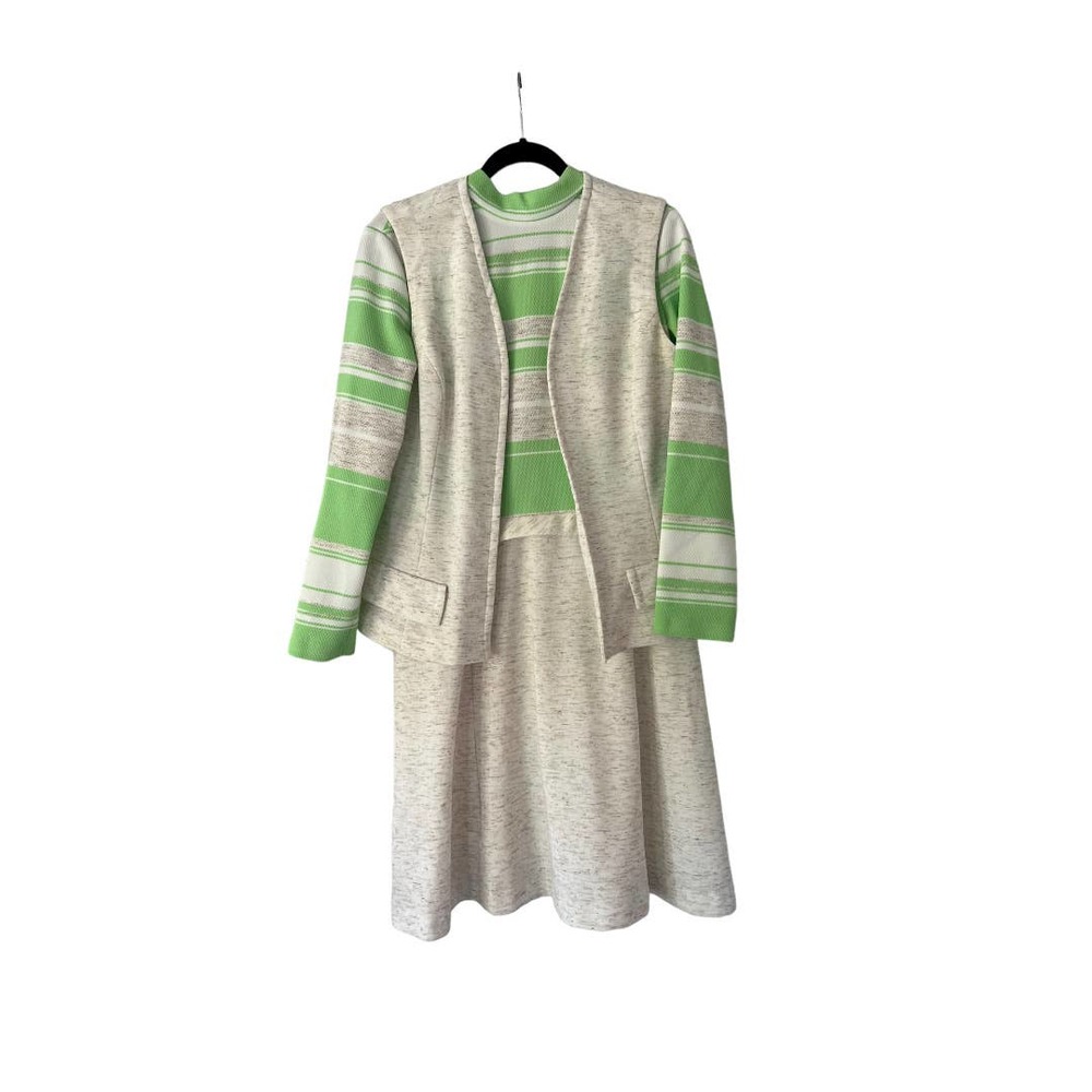 1960s Vintage Mod Striped Dress and Vest Coord Set - Picture 1 of 5